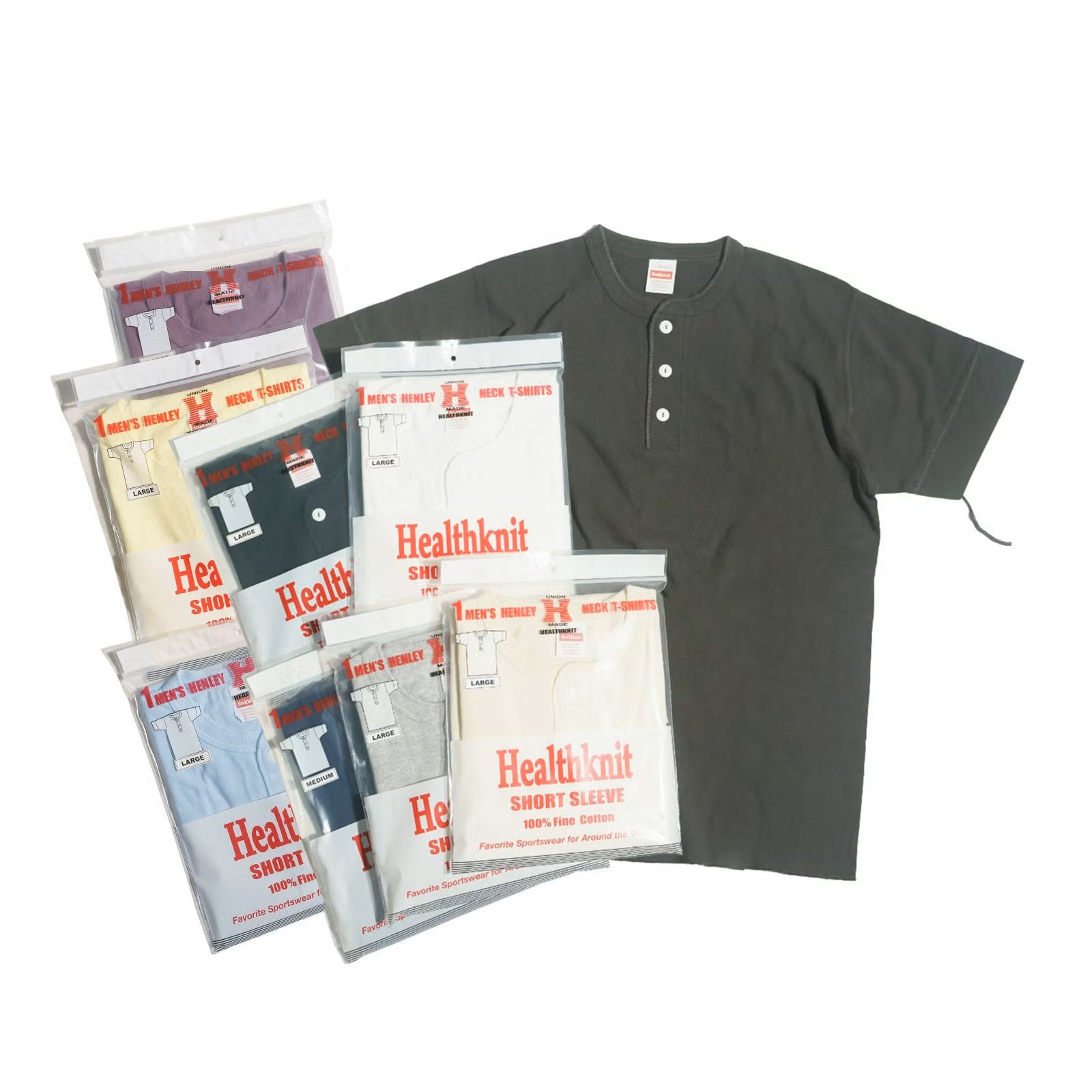 ヘルスニット P-906S ヘンリーネック 半袖Tシャツ ヘザーグレー