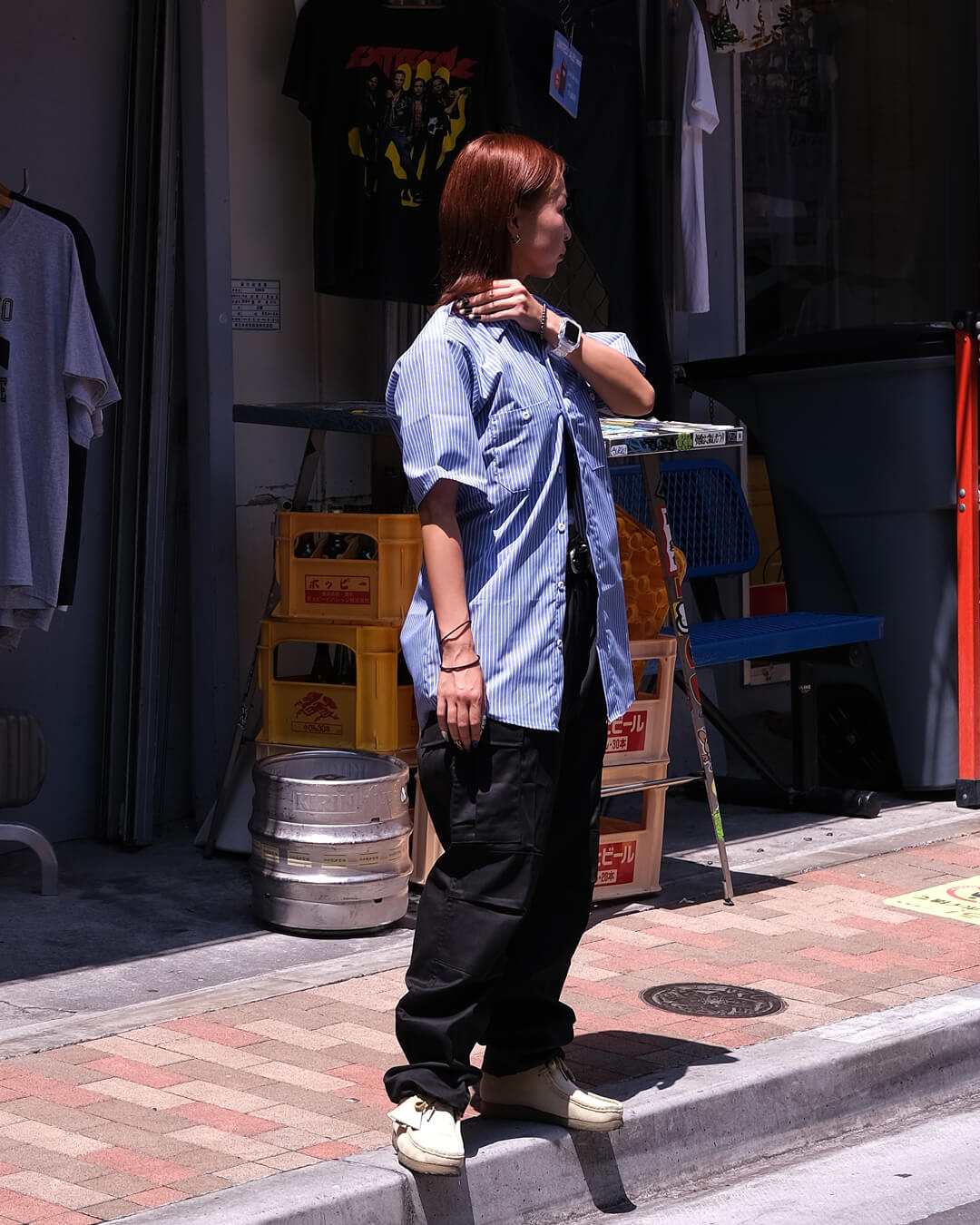 ストライプワークシャツとBDUパンツで合わせた夏の足元コーデ