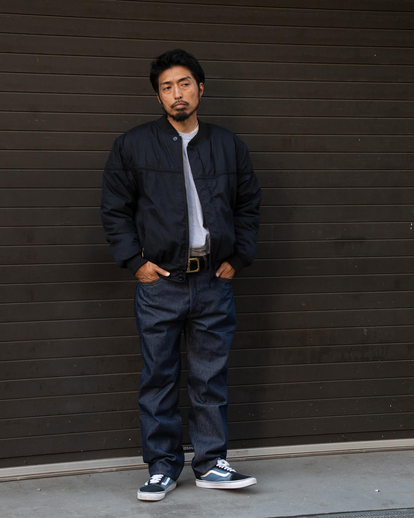 RENEGADE sportswearのダービージャケットを使ったメンズコーデ