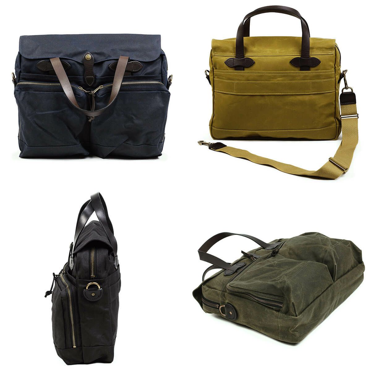 フィルソンFILSON24アワーティンブリーフケース｜メンズショルダーバッグビジネスバッグ24HOURTINBRIEFCASE綿コットン100％耐久撥水収納肩掛けベルト取り外し可通勤通学出張旅行タングリーンネイビーブラック