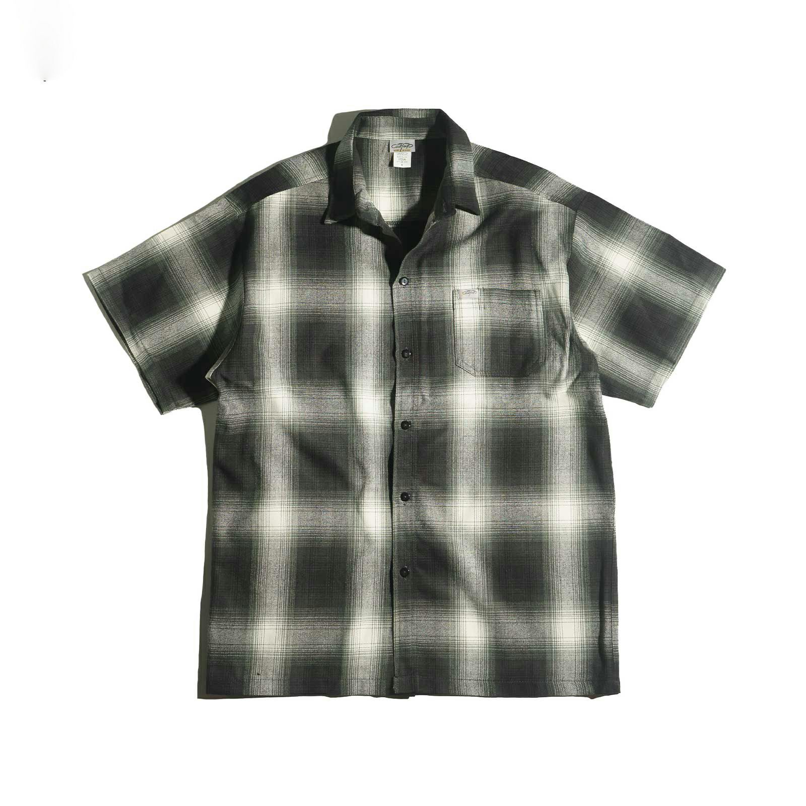 キャルトップCALTOP#2000オンブレチェック半袖フランネルシャツメンズS-XXXL米国製アメリカ製MADEINUSA