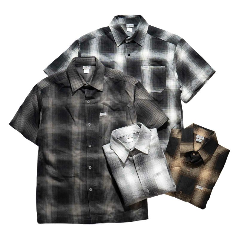 キャルトップCALTOP#2000オンブレチェック半袖フランネルシャツメンズS-XXXL米国製アメリカ製MADEINUSA