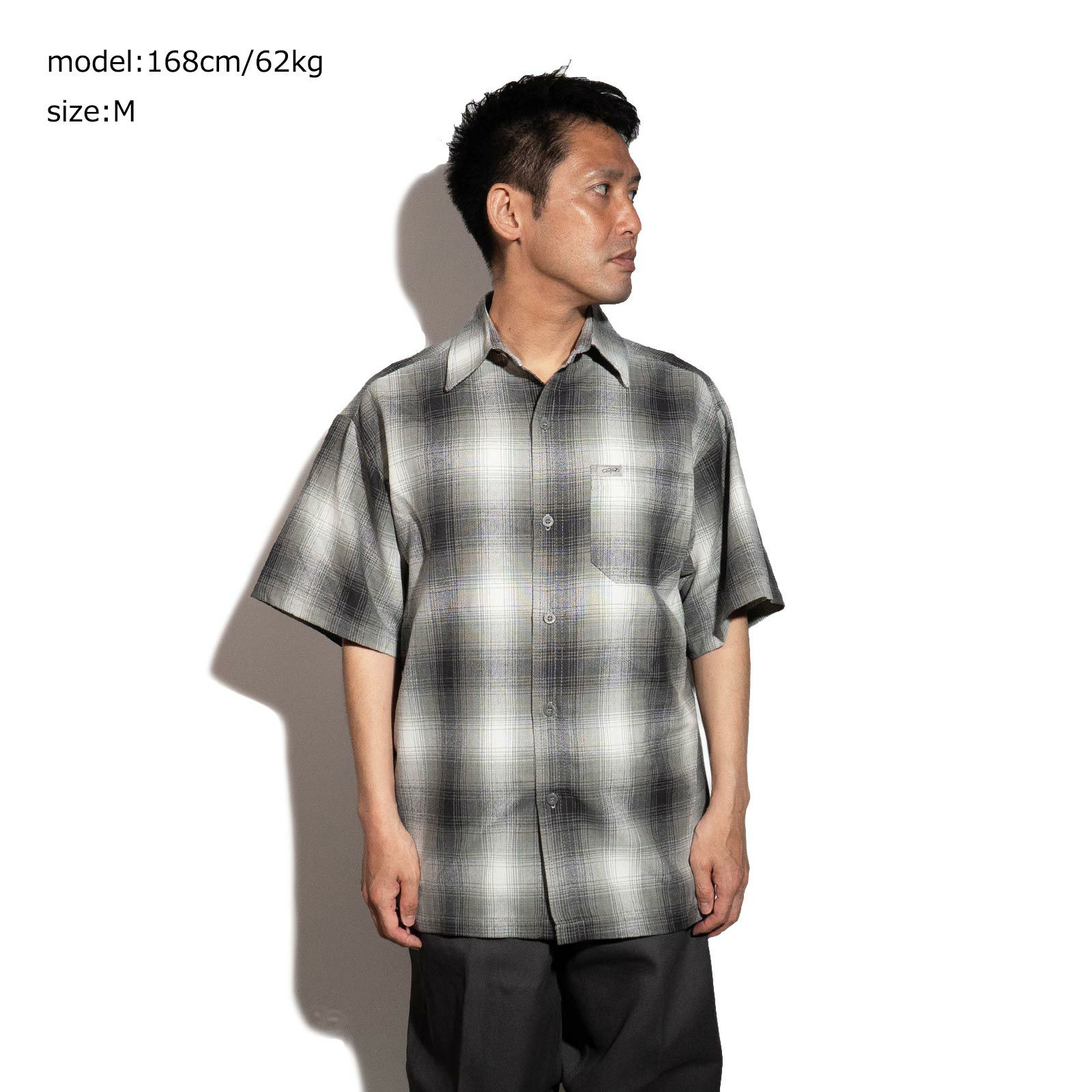 キャルトップCALTOP#2000オンブレチェック半袖フランネルシャツメンズS-XXXL米国製アメリカ製MADEINUSA