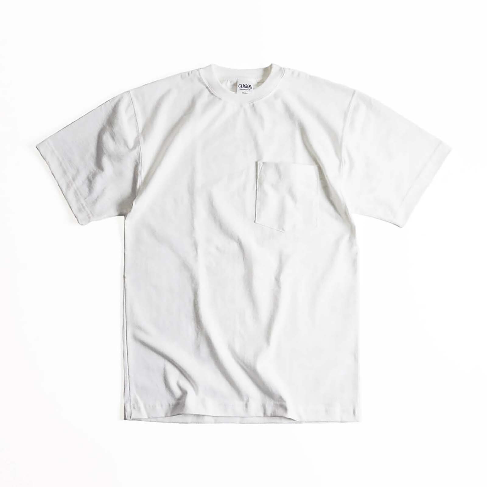 キャンバーCAMBER302マックスウェイト半袖ポケットTシャツ無地半袖厚手クルーネックMADEINUSA｜メンズアメリカ製米国製ポケTサイズSMLXL8オンス綿コットン100％ホワイト白ブラック黒