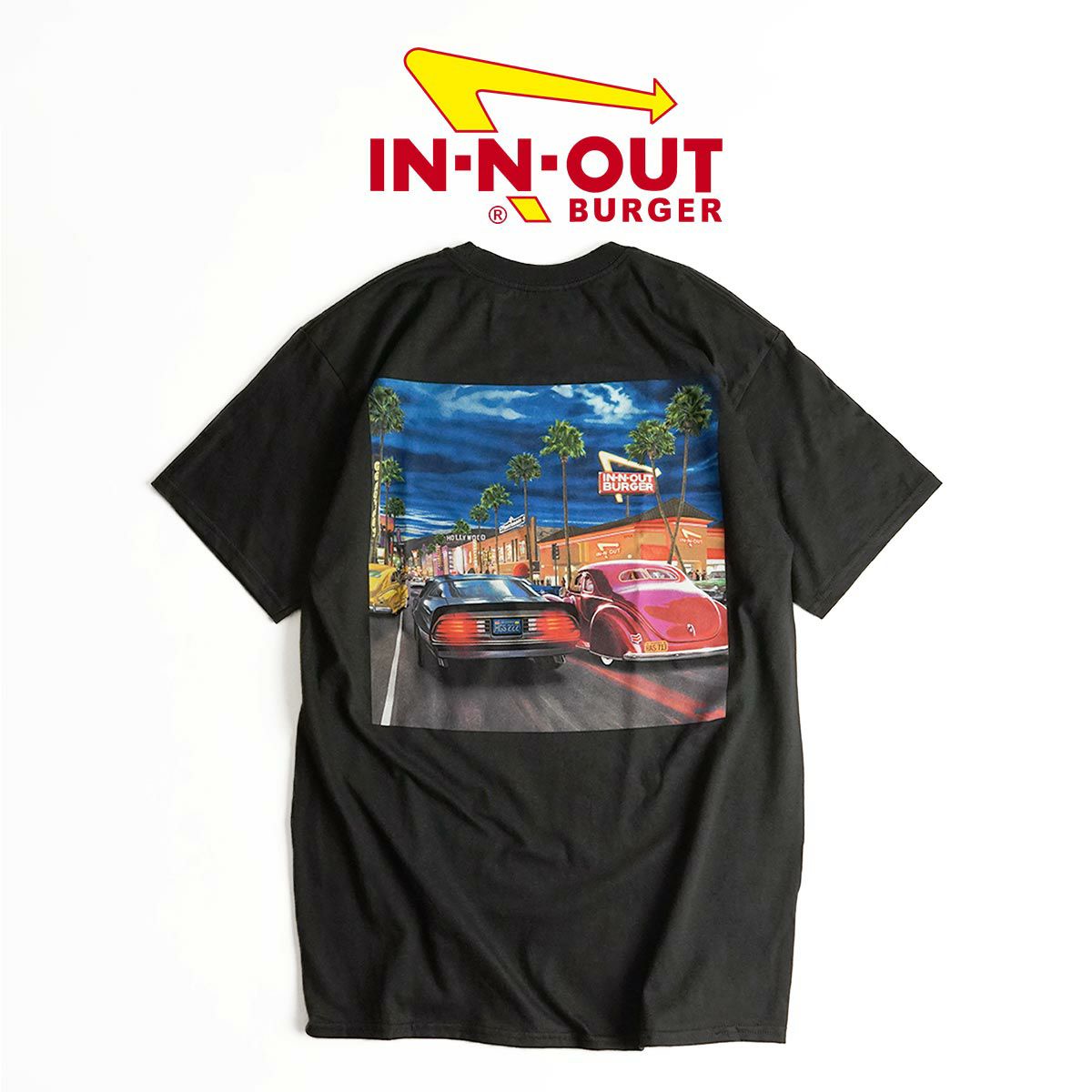 インアンドアウトバーガー半袖Tシャツ2018ハリウッドクルージングブラック