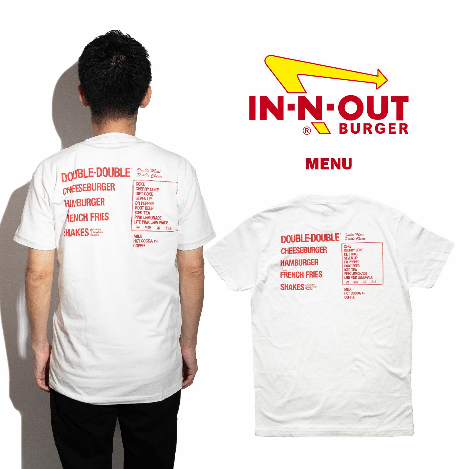インアンドアウトバーガー半袖Tシャツメニューホワイト