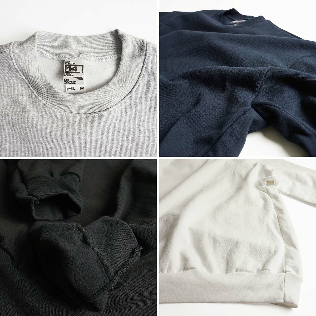 ロサンゼルスアパレルLOSANGELESAPPARELHF0714オンスヘビーフリースクルーネックスウェット｜メンズトレーナー米国製アメリカ製MADEINUSAボックスシルエットグレーブラックネイビーホワイト黒白サイズSMLXLXXL