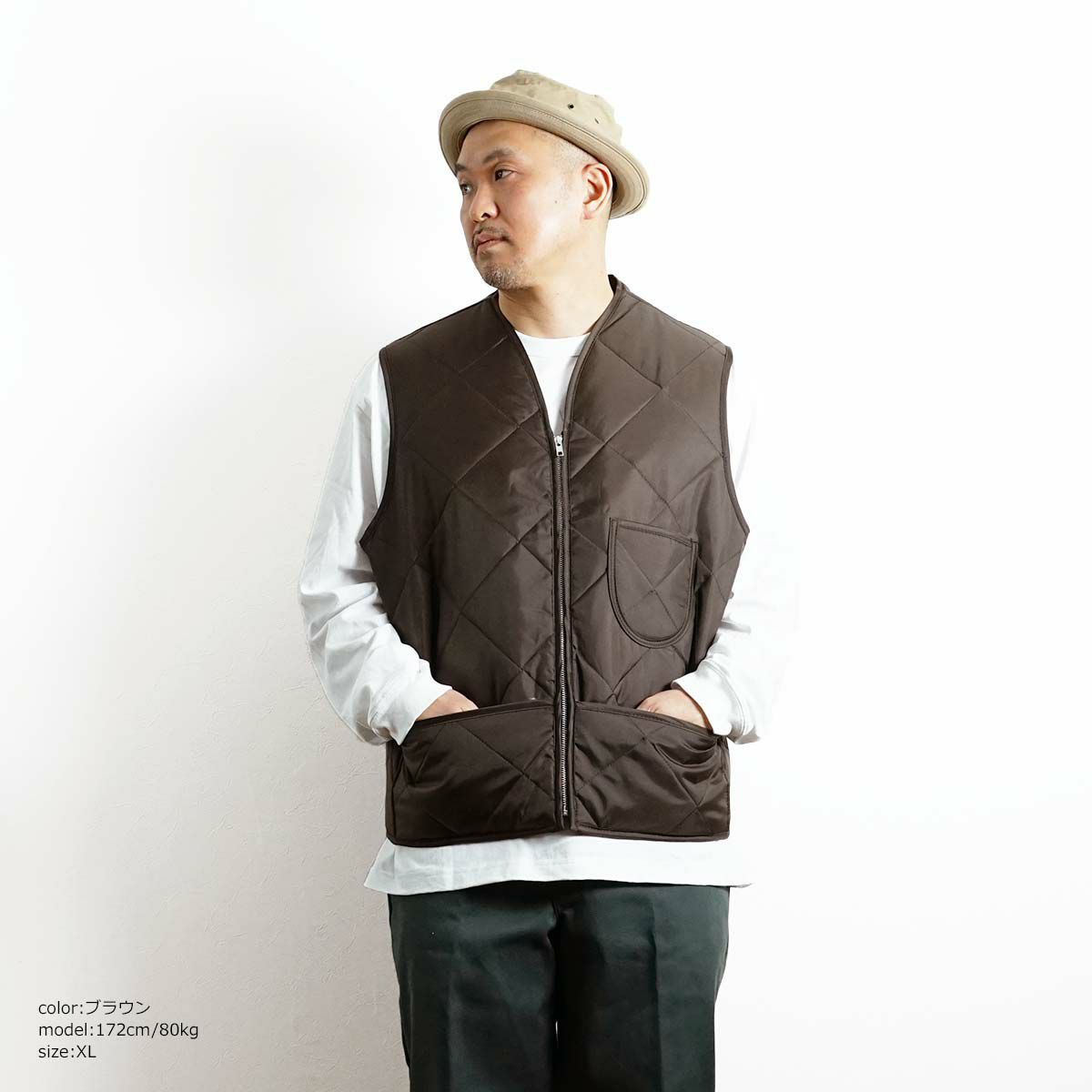 スナップンウエアSNAP’N’WEAR#300キルトベスト｜ベストメンズアメリカ製MADEINUSAQUILTEDVESTキルティングベストインナーパッチポケット胸ポケットドロップテール軽量ブラックネイビーブラウングリーンレッドサイズSMLXLUSワークウエア