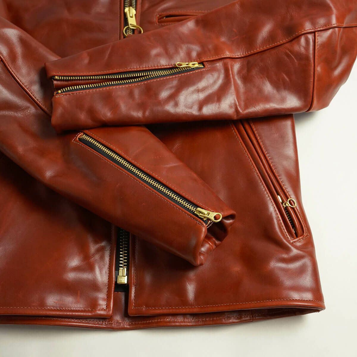 バンソンVANSONMODELBシングルライダースオクタゴン(アメリカ製米国製スタンドカラーレザージャケット革ジャンブラウン）