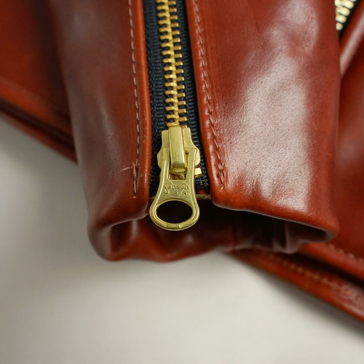 バンソンVANSONMODELBシングルライダースオクタゴン(アメリカ製米国製スタンドカラーレザージャケット革ジャンブラウン）