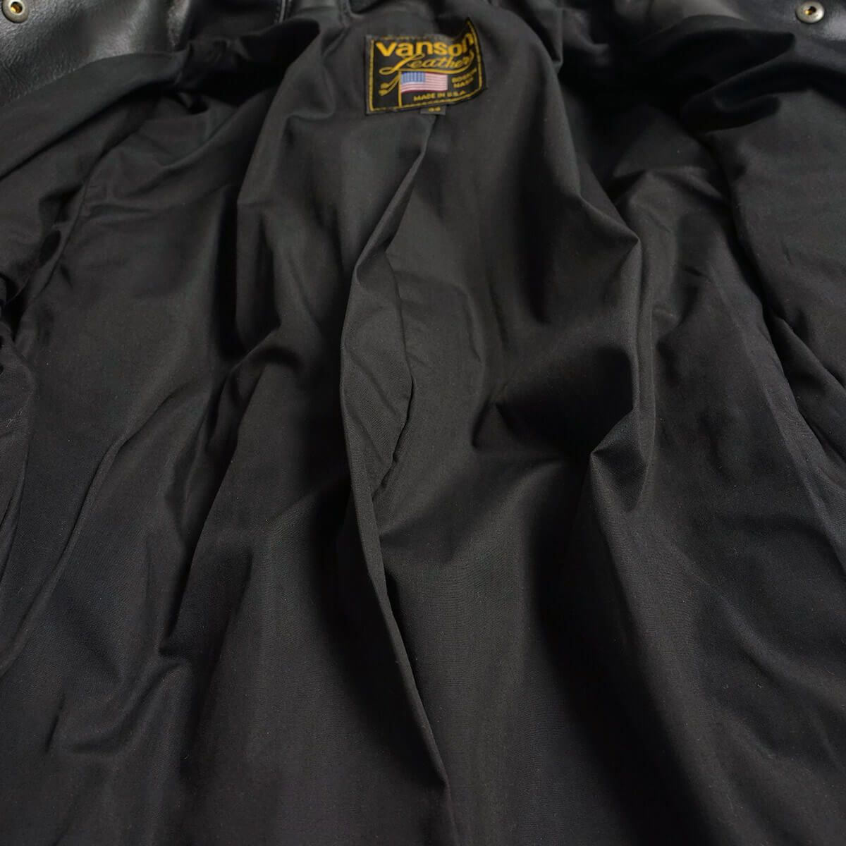 バンソンVANSONENFシングルライダースブラック(アメリカ製米国製エンフィールド襟付レザージャケット革ジャン）