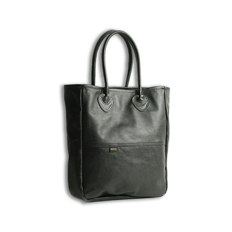 バンソンVANSONjalana別注ロングハンドルシンプルレザートートブラック(MADEINUSAバッグ黒革バッグ）