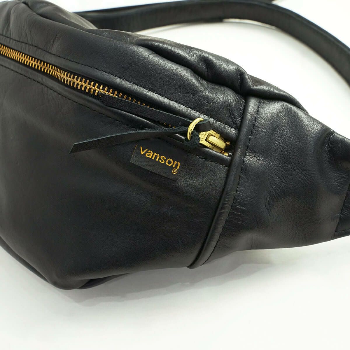 バンソンVANSONレザーポーチラージファニーパックブラック(LARGEFANNYPACK）