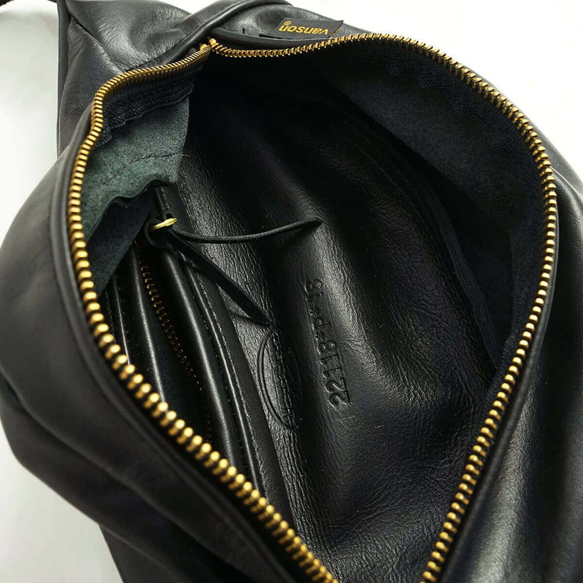 バンソンVANSONレザーポーチラージファニーパックブラック(LARGEFANNYPACK）