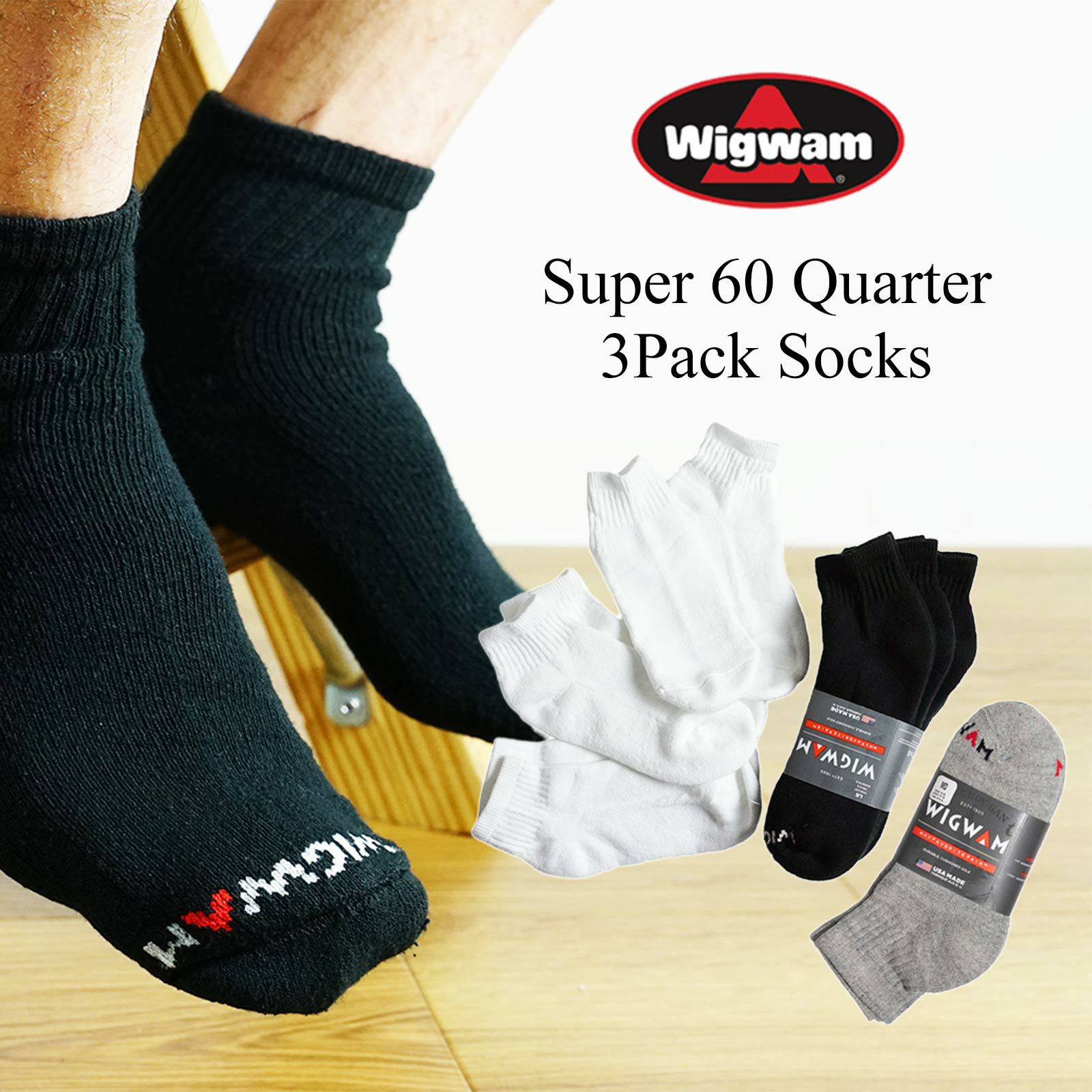 ウィグワムWigwamクオーターソックススーパー60-3足セット(アメリカ製米国製QUARTER3P靴下）