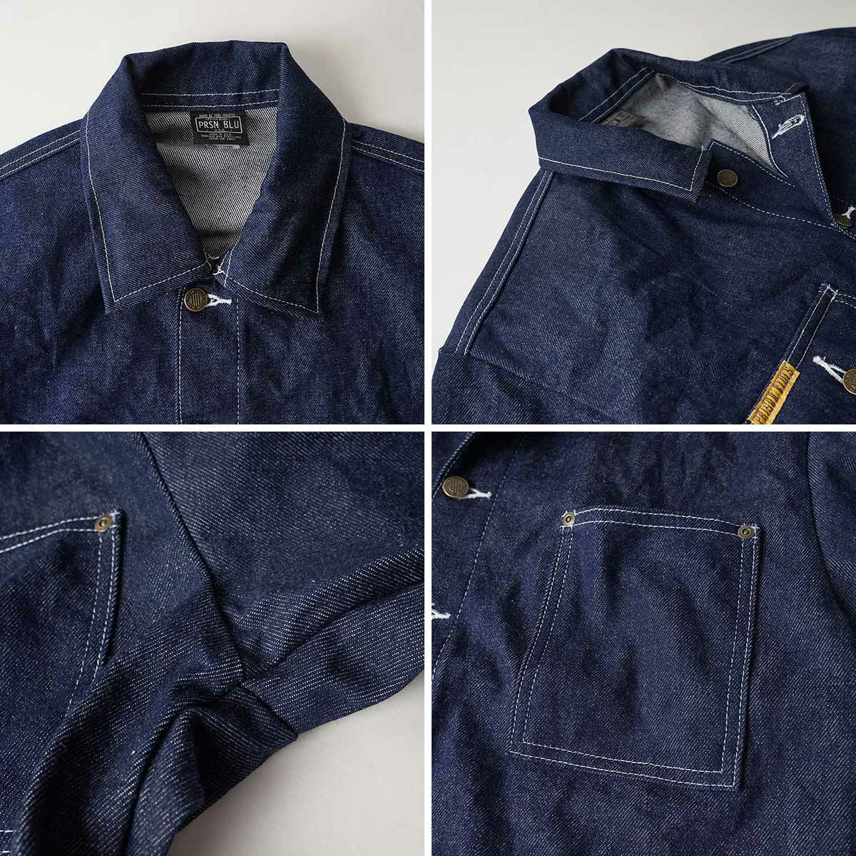 プリズンブルースPRISONBLUESデニムヤードコートリジッドブルー別注ホワイトスステッチ