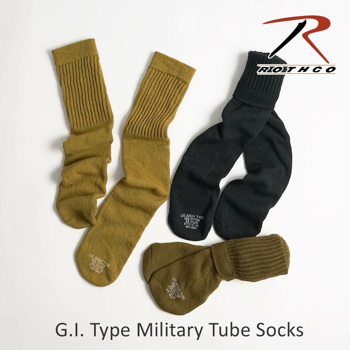 ロスコROTHCOG.I.スタイルチューブソックス（メンズワンサイズコットン/ナイロンミリタリーアメリカ製米国製）