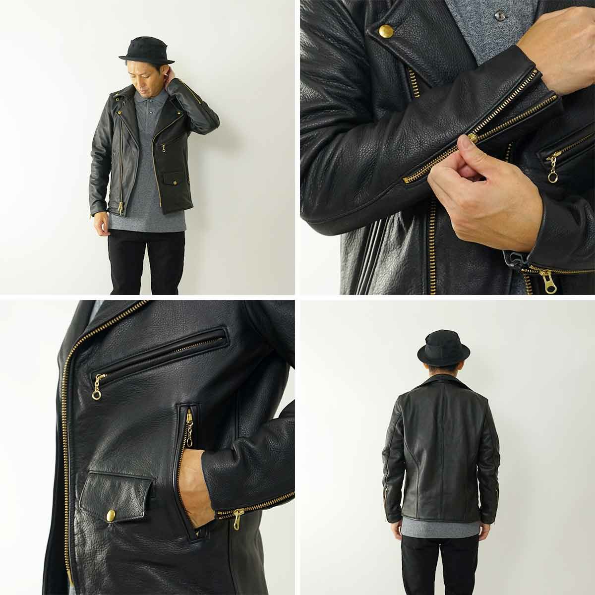 バンソンVANSONC2Rダブルライダースソフトカウレザースキニアーフィット｜メンズライダースレザージャケットアメリカ製革ジャンスリムタイトサテン裏地本革牛革MADEINUSAサイズ34-46アウターブランド