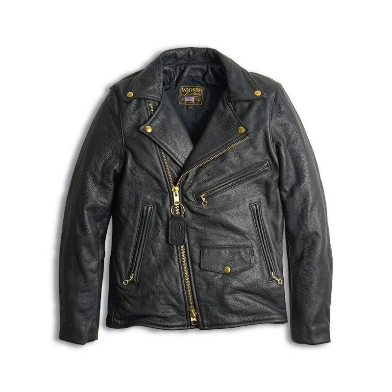 バンソンVANSONC2Rダブルライダースソフトカウレザースキニアーフィット｜メンズライダースレザージャケットアメリカ製革ジャンスリムタイトサテン裏地本革牛革MADEINUSAサイズ34-46アウターブランド