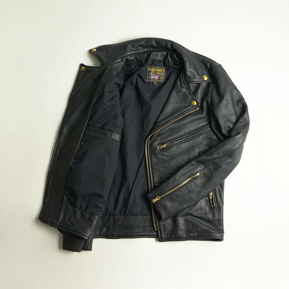 バンソンVANSONC2Rダブルライダースソフトカウレザースキニアーフィット｜メンズライダースレザージャケットアメリカ製革ジャンスリムタイトサテン裏地本革牛革MADEINUSAサイズ34-46アウターブランド