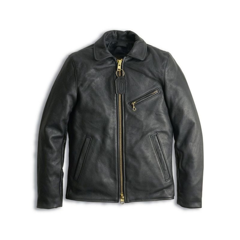 バンソンVANSONエンフィールド襟付きシングルライダースソフトカウレザースキニアーフィット(メンズアメリカ製ENFIELDレザージャケット革ジャン）