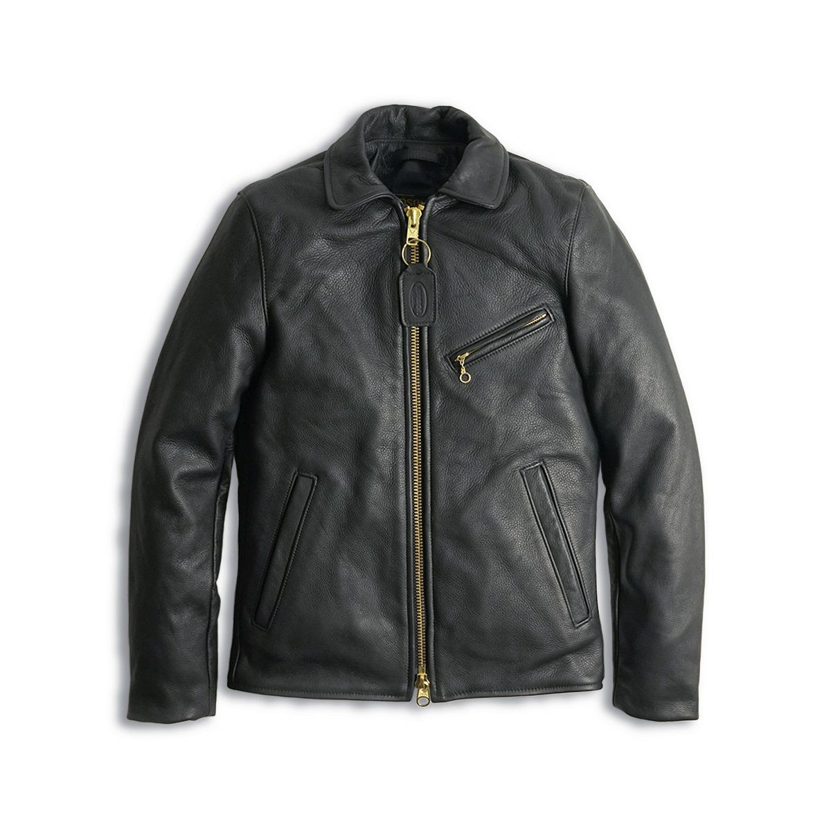 バンソンVANSONエンフィールド襟付きシングルライダースソフトカウレザースキニアーフィット(メンズアメリカ製ENFIELDレザージャケット革ジャン）