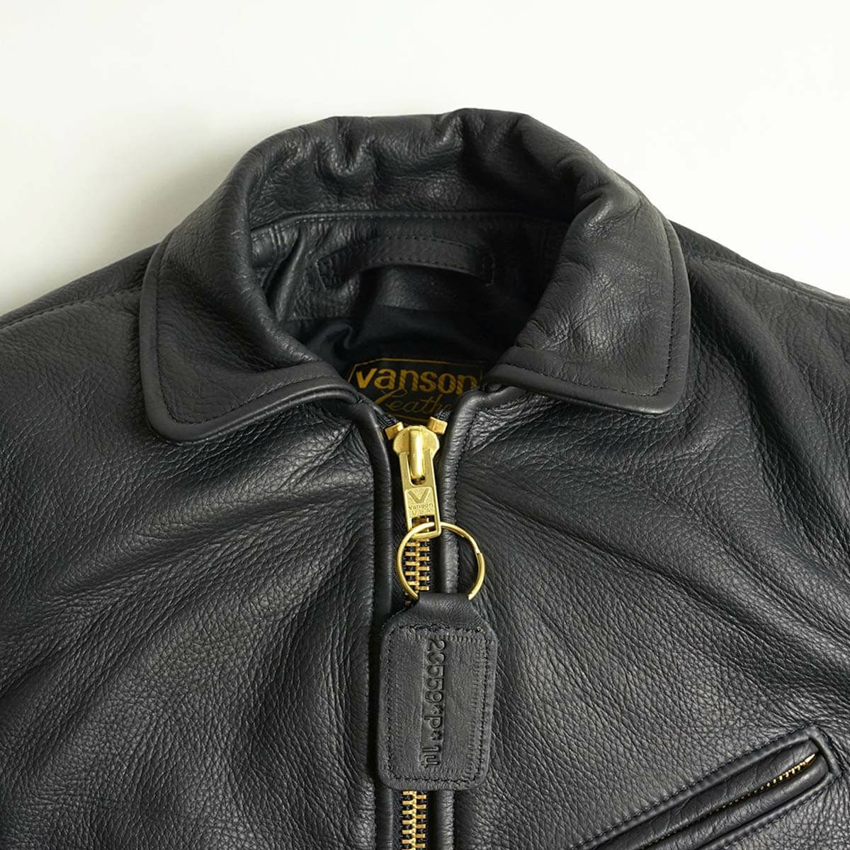 バンソンVANSONエンフィールド襟付きシングルライダースソフトカウレザースキニアーフィット(メンズアメリカ製ENFIELDレザージャケット革ジャン）