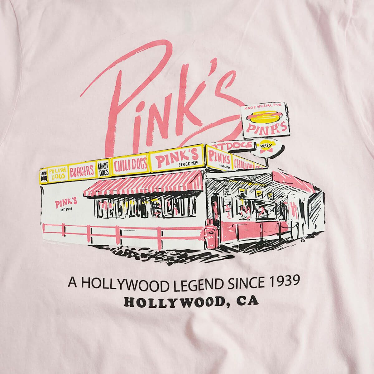 ピンクスホットドッグスPINKSHOTDOGS半袖Tシャツハリウッドレジェンドシンス1939（メンズS-XXL海外買い付けご当地）