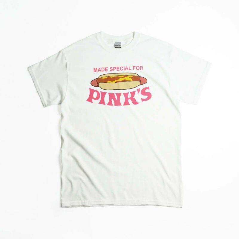 ピンクスホットドッグスPINK’SHOTDOGS半袖Tシャツ別注ピンクスフロントプリント