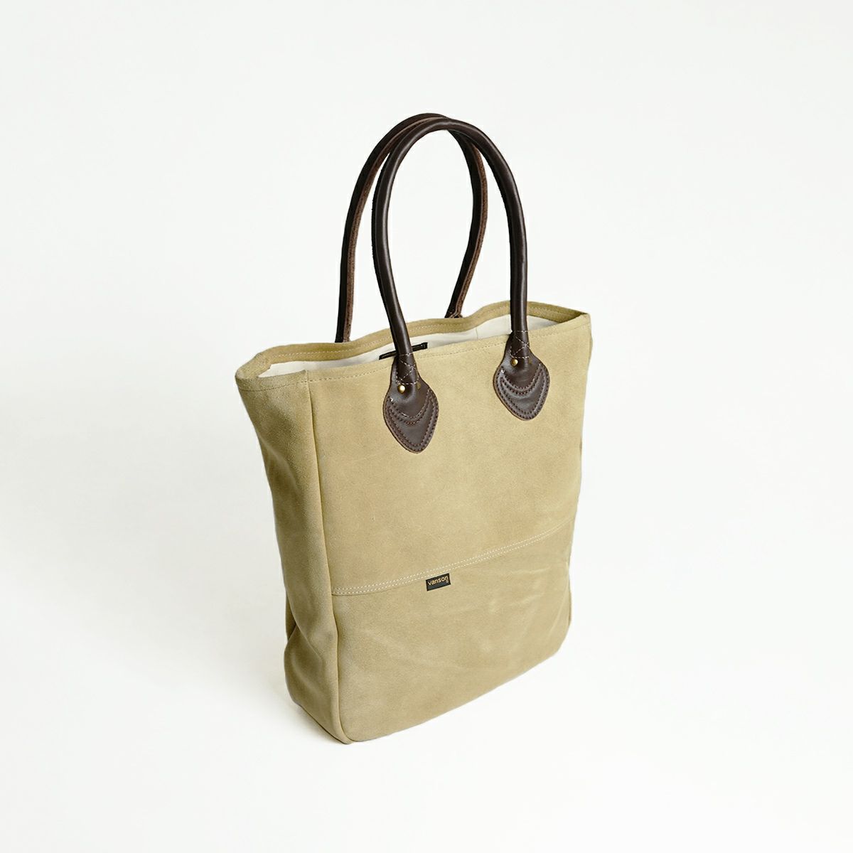 バンソンVANSONjalana別注ロングハンドルシンプルレザートートタンスエード/ブラウン(MADEINUSAバッグベージュサンドブラウンコンビ革バッグ）