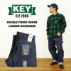 キーKEYダブルフロントデニムロガーダンガリーパンツ（447-41メンズ30-46ダブルニーペインターパンツカーペンターパンツ生デニム14オンス）