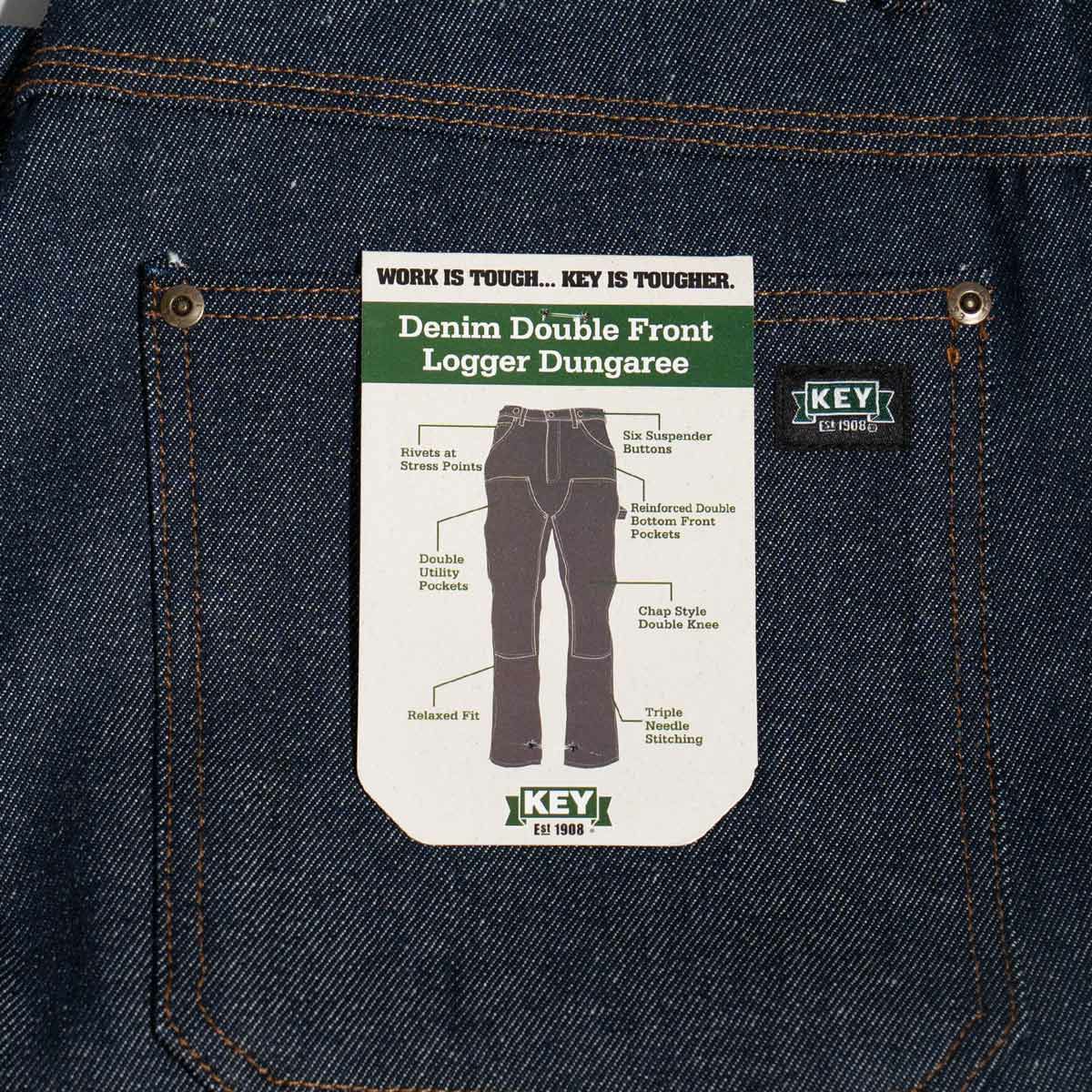 キーKEYダブルフロントデニムロガーダンガリーパンツ