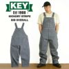 キーKEYヒッコリーストライプビブオーバーオール（273-47メンズ30-46インチ作業服作業着つなぎ12オンス）