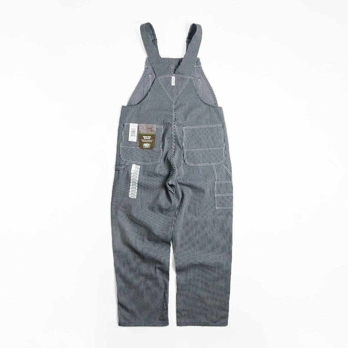 キーKEYヒッコリーストライプビブオーバーオール（273-47メンズ30-46インチ作業服作業着つなぎ12オンス）