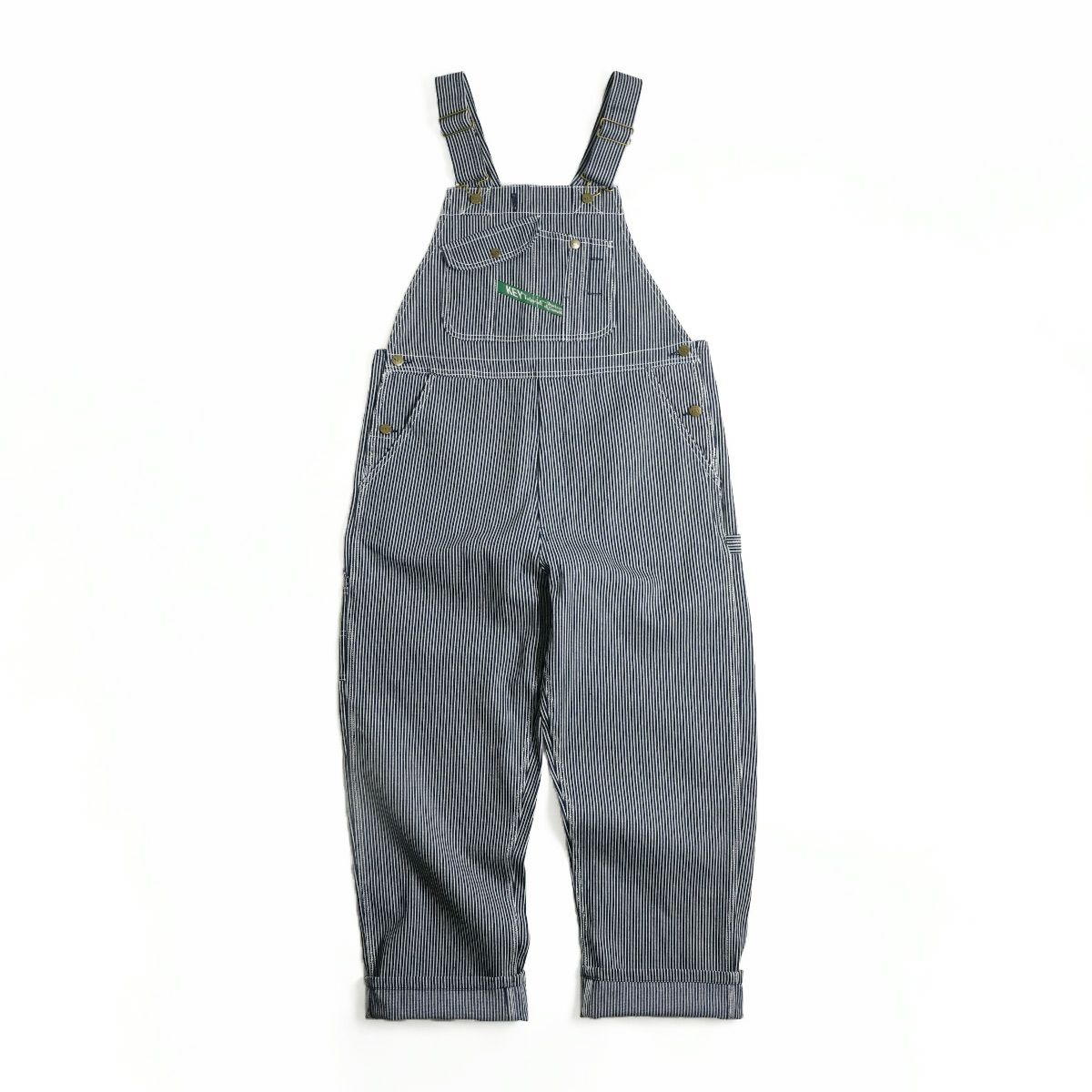 キーKEYヒッコリーストライプビブオーバーオール（273-47メンズ30-46インチ作業服作業着つなぎ12オンス）
