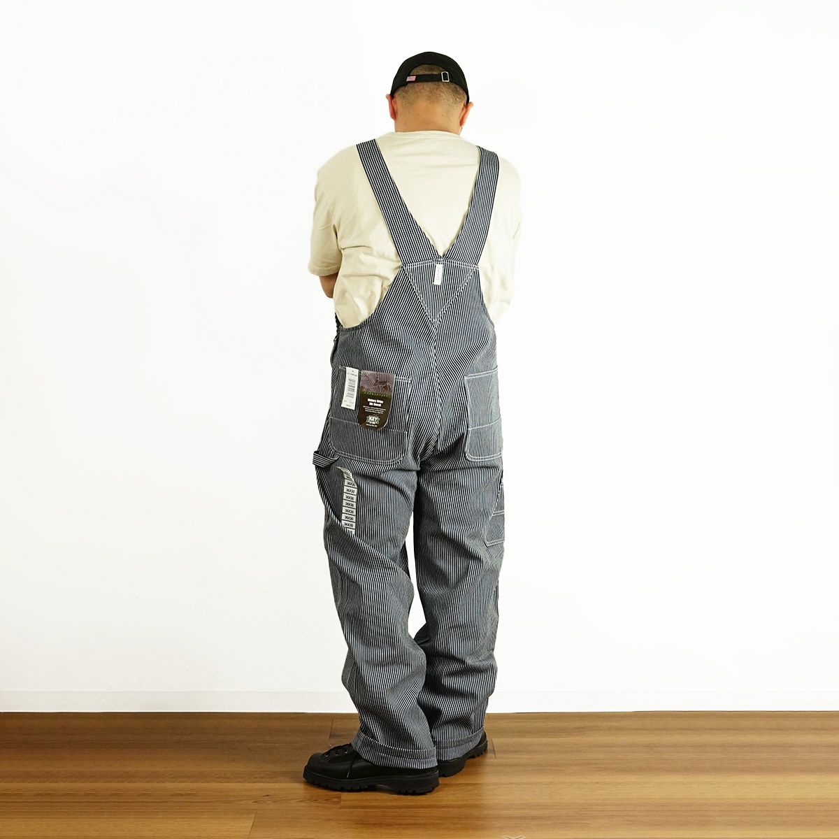キーKEYヒッコリーストライプビブオーバーオール（273-47メンズ30-46インチ作業服作業着つなぎ12オンス）