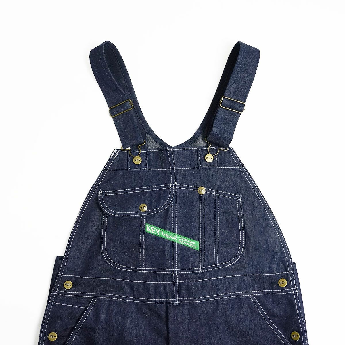 キーKEYデニムビブオーバーオール（273-41メンズ30-46インチ作業服作業着つなぎ12オンス）