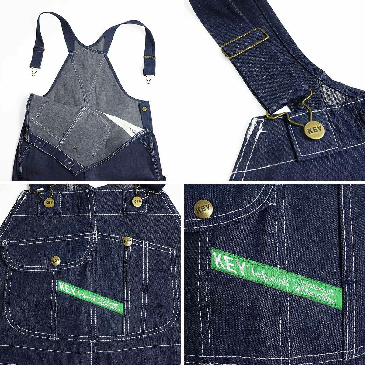 キーKEYデニムビブオーバーオール（273-41メンズ30-46インチ作業服作業着つなぎ12オンス）