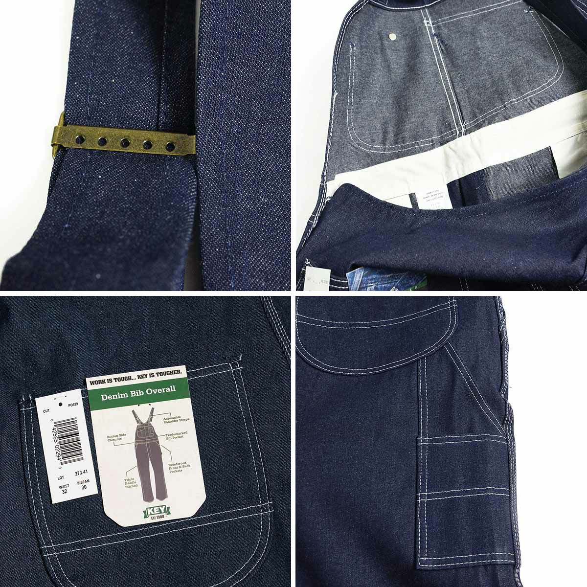 キーKEYデニムビブオーバーオール（273-41メンズ30-46インチ作業服作業着つなぎ12オンス）