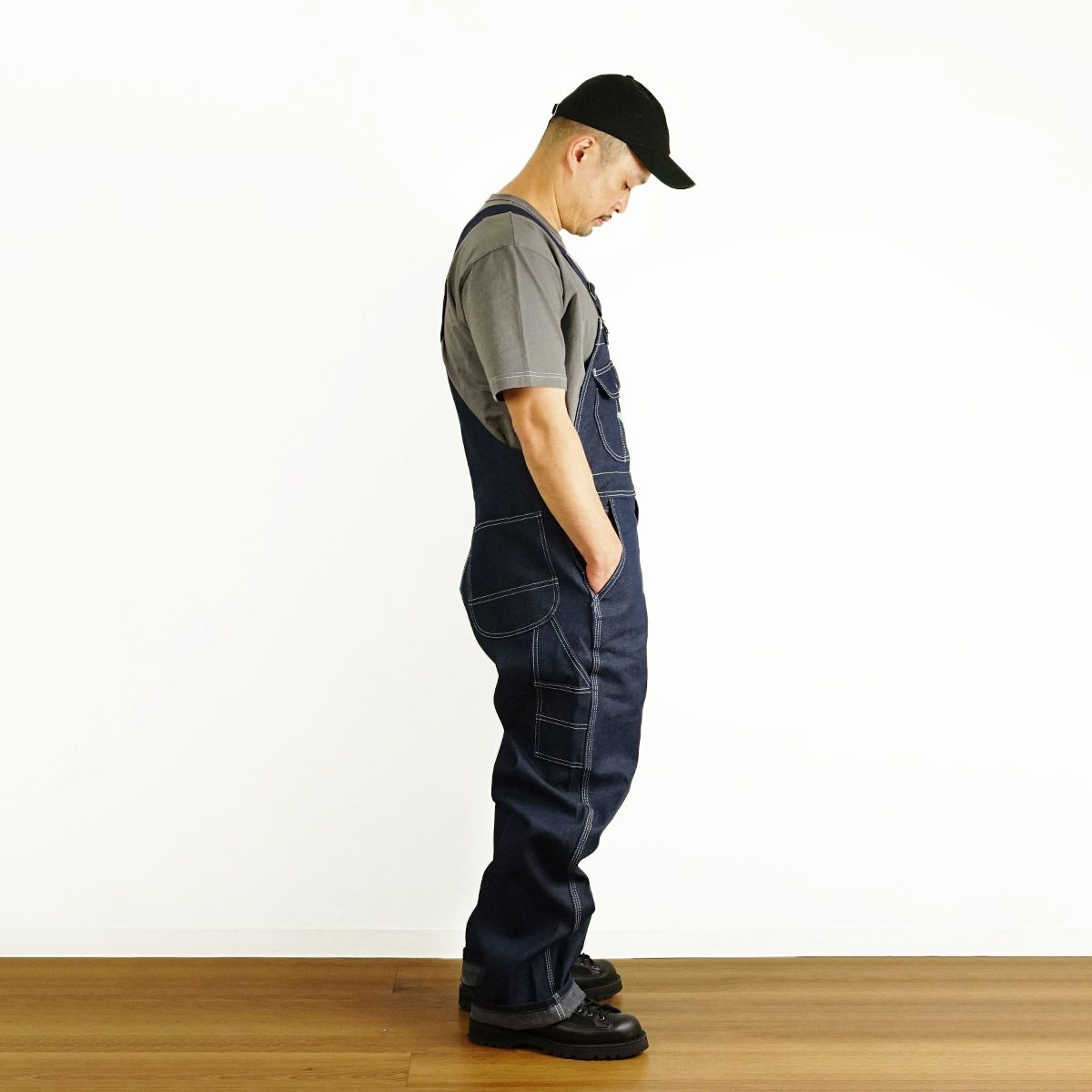 キーKEYデニムビブオーバーオール（273-41メンズ30-46インチ作業服作業着つなぎ12オンス）