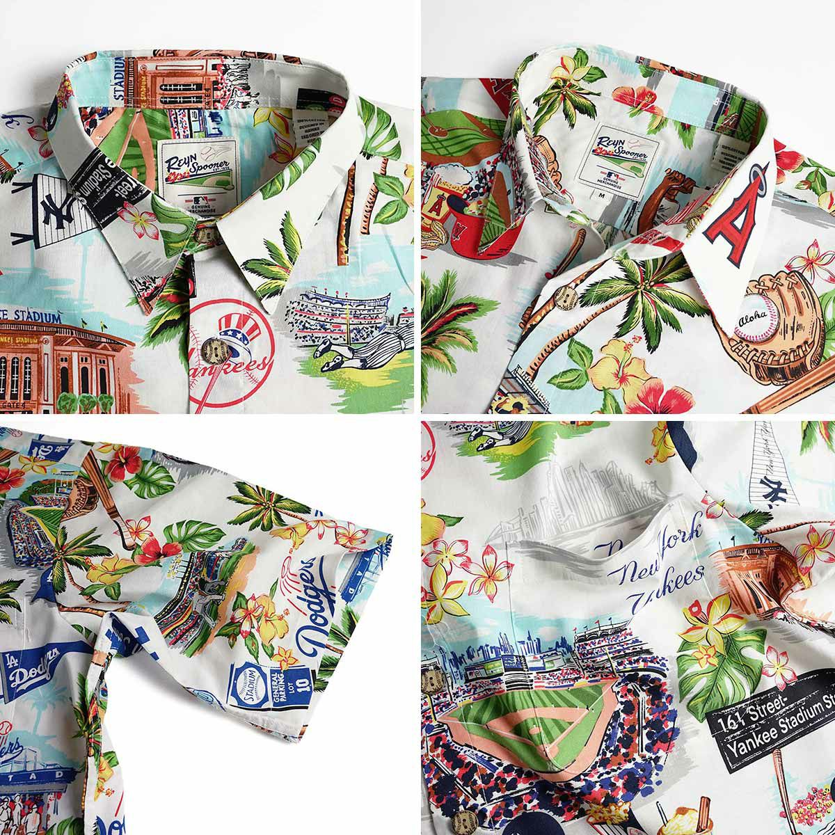 レインスプーナーREYNSPOONER半袖アロハシャツフルオープンシーニックメジャーリーグ公式｜メンズサイズS-XXXL大きいサイズMLBSCENICエンゼルスドジャースヤンキース綿コットン100％ブランドココナッツボタン