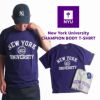 NEWYORKUNIVERSITYオフィシャルロゴTシャツチャンピオンボディ（メンズS-XXLChampionカレッジTシャツNYUニューヨーク大学海外買い付け）