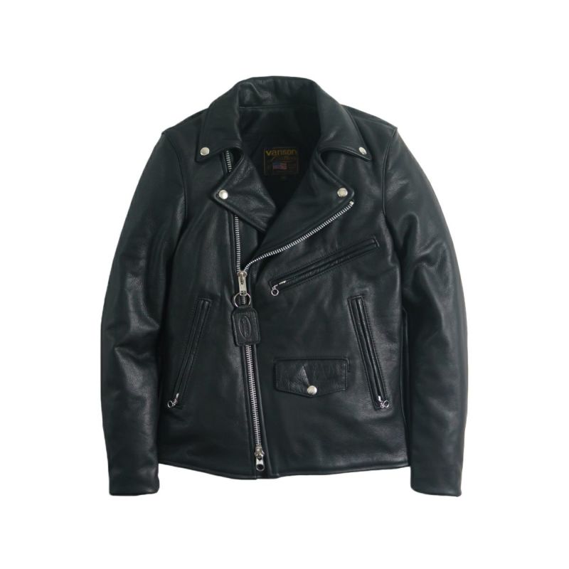 バンソンVANSONC2Rダブルライダースソフトカウレザースキニアーフィットシルバージップ｜メンズライダースレザージャケットアメリカ製革ジャンスリムタイトサテン裏地本革牛革MADEINUSAサイズ34-44アウターブランド