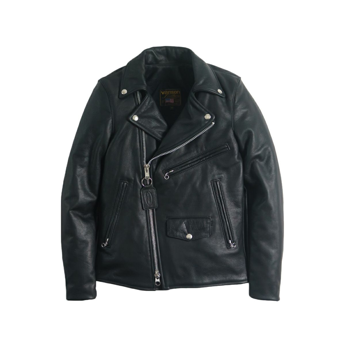 バンソンVANSONC2Rダブルライダースソフトカウレザースキニアーフィットシルバージップ｜メンズライダースレザージャケットアメリカ製革ジャンスリムタイトサテン裏地本革牛革MADEINUSAサイズ34-44アウターブランド