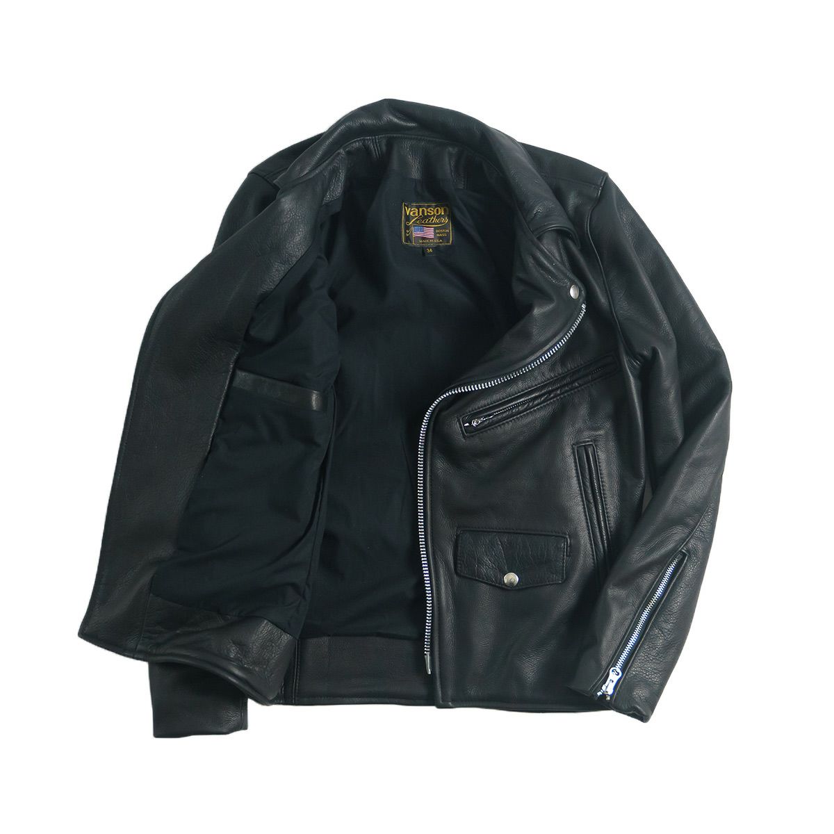 バンソンVANSONC2Rダブルライダースソフトカウレザースキニアーフィットシルバージップ｜メンズライダースレザージャケットアメリカ製革ジャンスリムタイトサテン裏地本革牛革MADEINUSAサイズ34-44アウターブランド