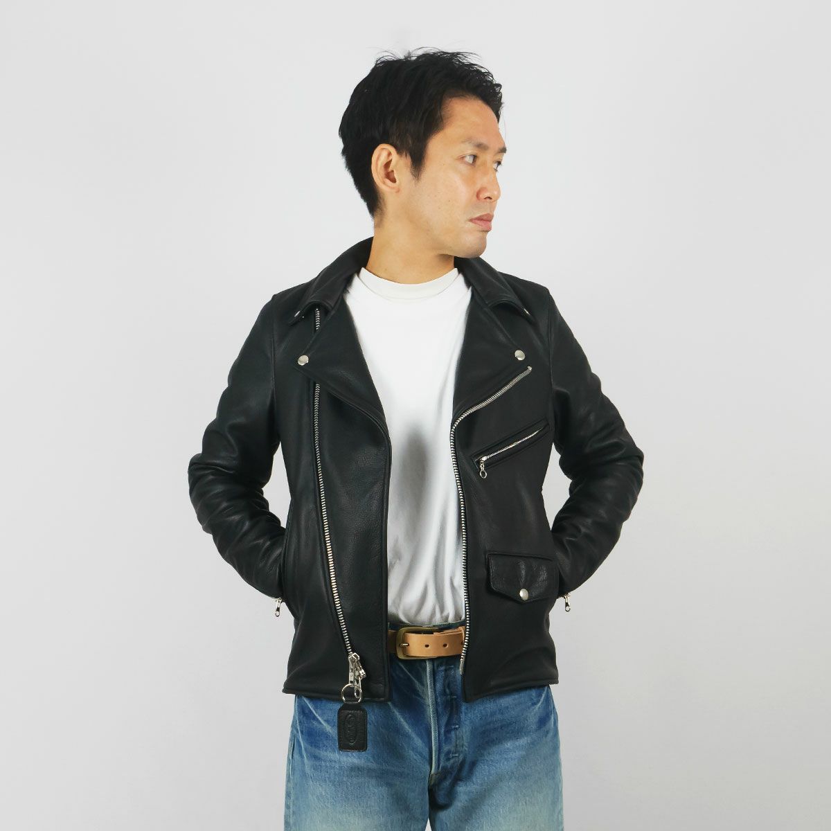 バンソンVANSONC2Rダブルライダースソフトカウレザースキニアーフィットシルバージップ｜メンズライダースレザージャケットアメリカ製革ジャンスリムタイトサテン裏地本革牛革MADEINUSAサイズ34-44アウターブランド