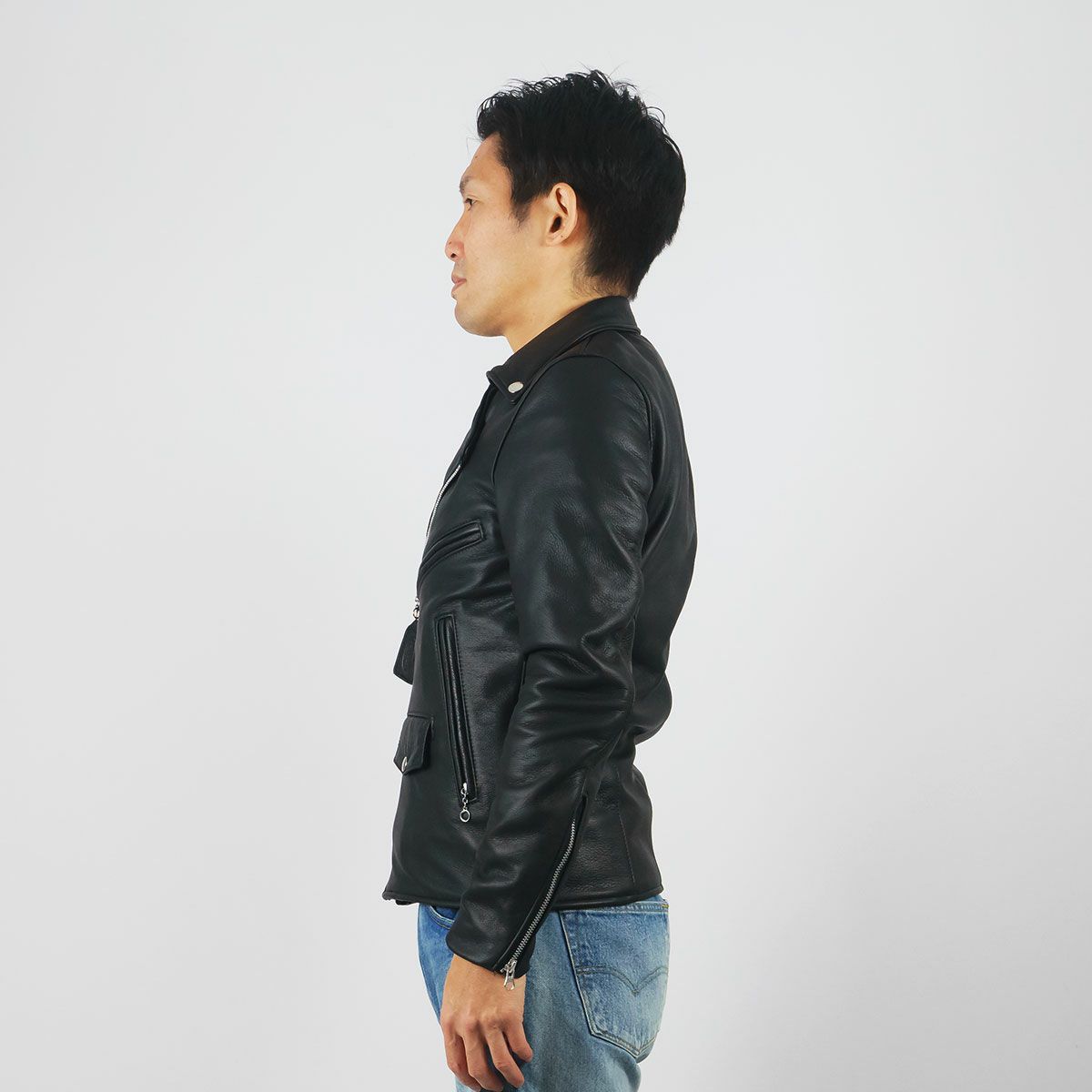 バンソンVANSONC2Rダブルライダースソフトカウレザースキニアーフィットシルバージップ｜メンズライダースレザージャケットアメリカ製革ジャンスリムタイトサテン裏地本革牛革MADEINUSAサイズ34-44アウターブランド