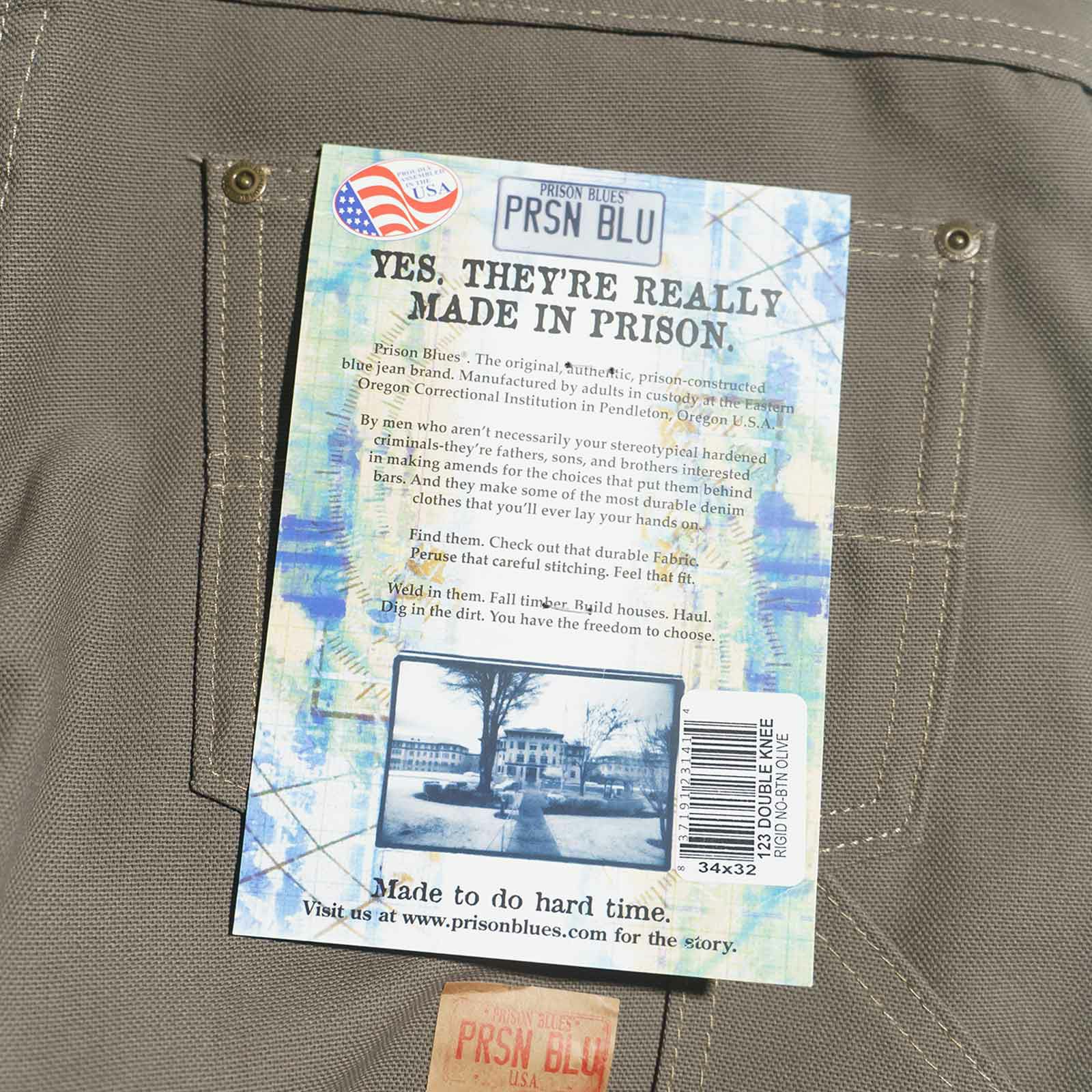 プリズンブルースPRISONBLUESダブルニーワークジーンズリジッドオリーブ