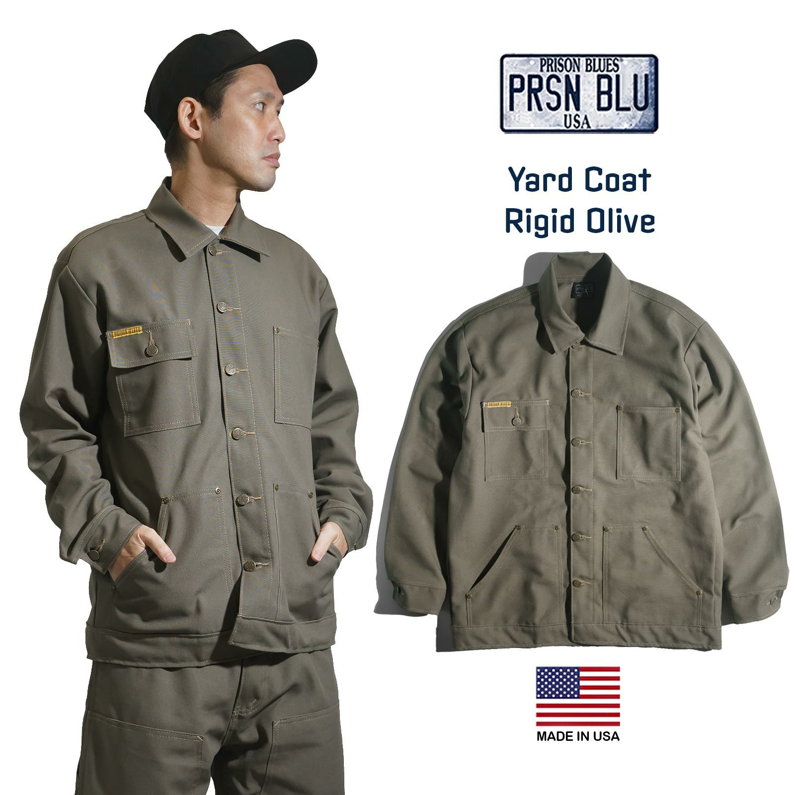 プリズンブルースPRISONBLUESヤードコートリジッドオリーブ