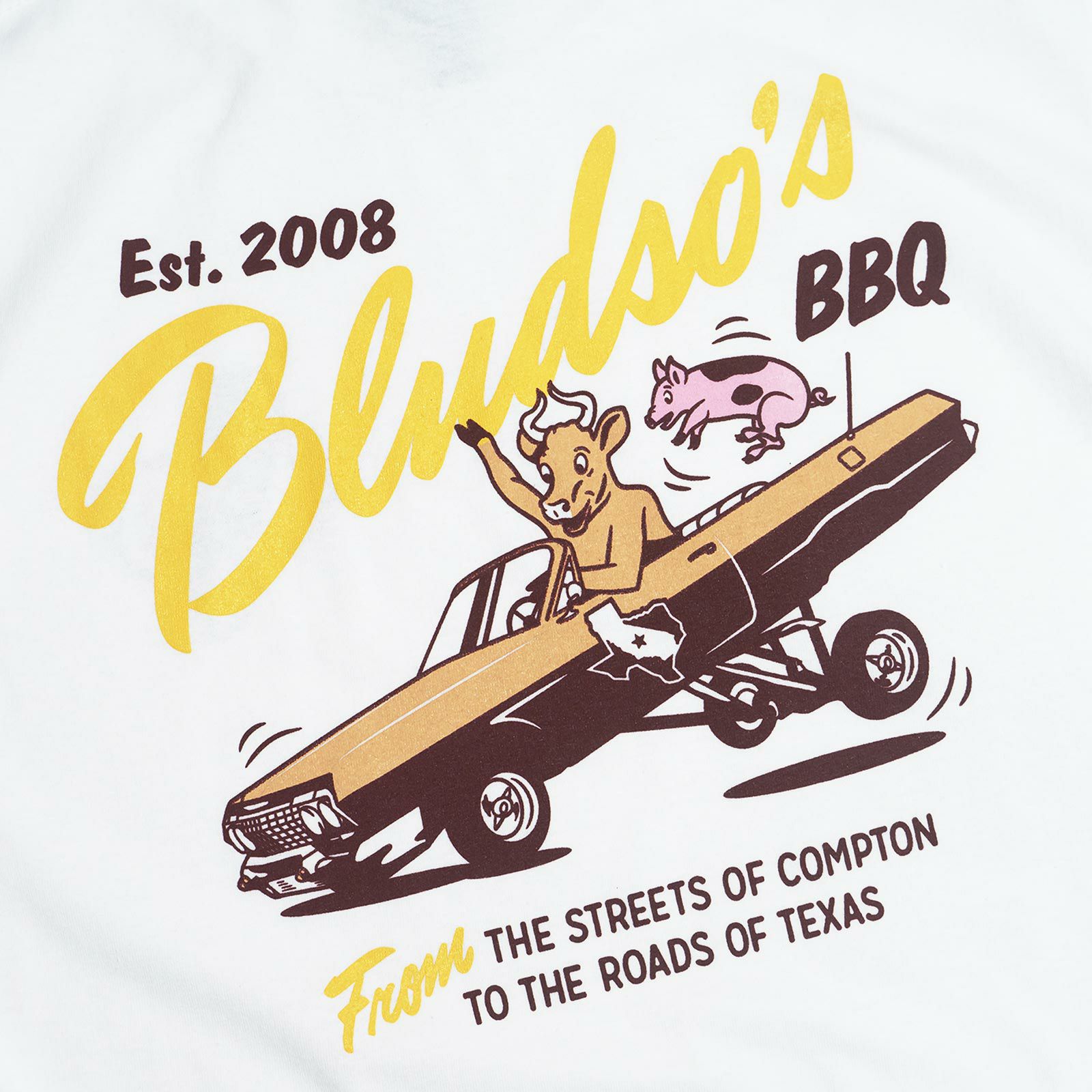 ブラッドソーズべーべキューBLUDSO’SBBQオリジナルTシャツピッグカー当店別注ホワイト
